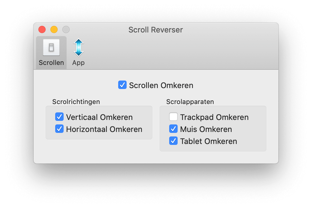Scroll reverser settings